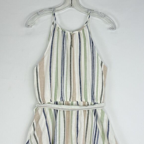 Miami Women's Striped Linen Blend Lined Keyhole Halter Dress Multicolor Size M - Picture 7 of 16